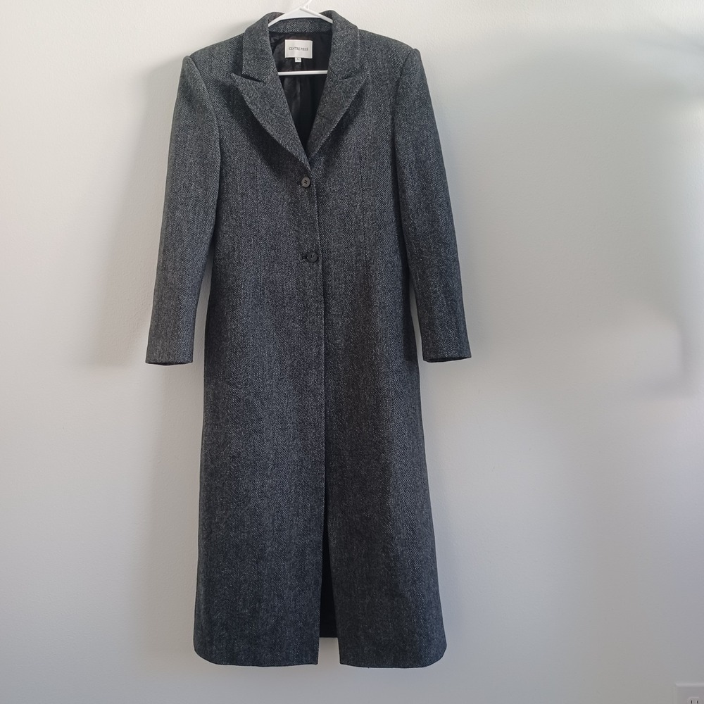 Centre Piece Harriet Blazer Coat Womens L Gray Herringbone Wool Hourglass Shape